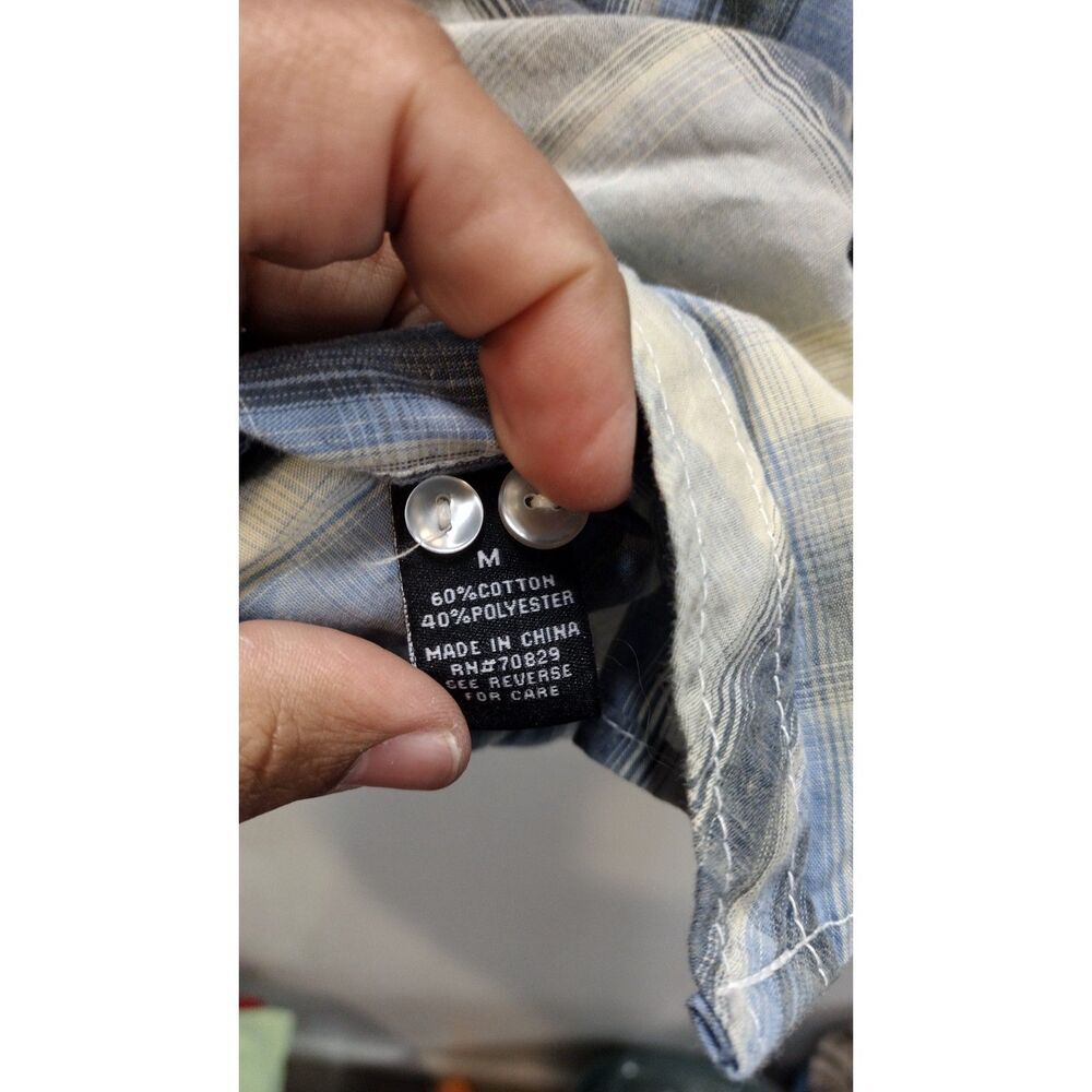 Carbon Blue and Grey Plaid Men's Button down‎ top - Picture 4 of 6